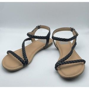 Dolce Vita Womens Black Stella Strappy Slip On Flat Sandals Shoes Size 6.5 (US)